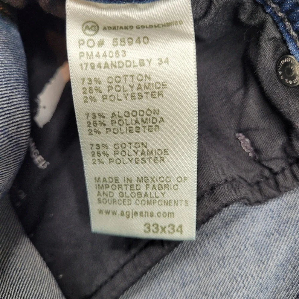 AG Everett Slim Straight Jeans Mens 33x34 Blue Jeans Denim Pants